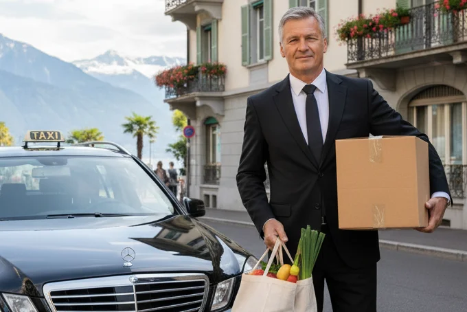 un chauffeur de taxi qui amène une livraison à domicile à Montnreux